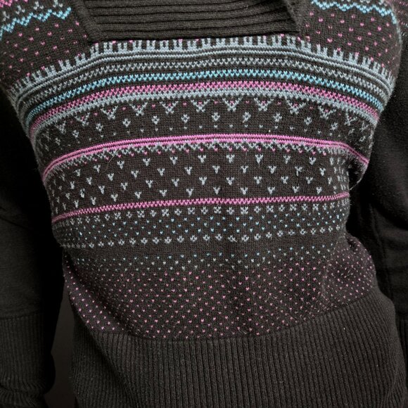 Y2K Hooded Black Fair Isle Skinny Sweater Size S Cotton Emo Indie 2000s - Picture 3 of 10